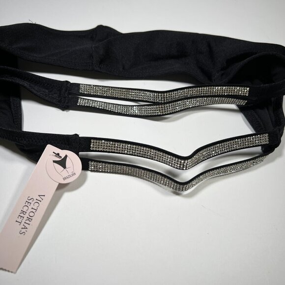 Victoria Secret XS Cheeky Brazilian Bikini Bottom Double Shine Strap Black - Picture 3 of 5